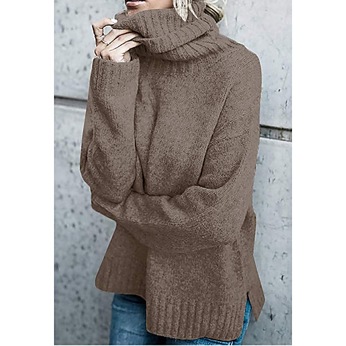 

Women's Casual / Daily Knitted Solid Color Pullover Long Sleeve Sweater Cardigans Turtleneck Fall Spring Black Wine Army Green