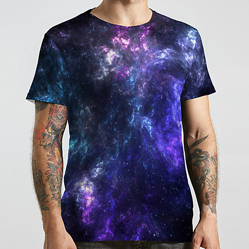 

Men's Unisex Tee T shirt 3D Print Galaxy Graphic Prints Plus Size Print Short Sleeve Casual Tops Basic Designer Big and Tall Blue