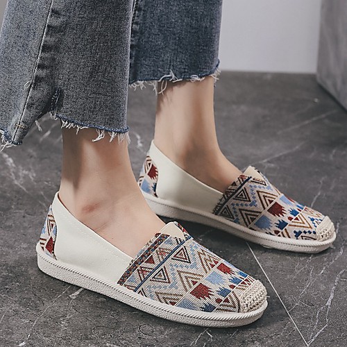 

Women's Loafers & Slip-Ons Espadrilles Flat Heel Square Toe Canvas Camouflage Blue Beige