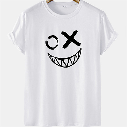 

Men's Unisex Tee T shirt Hot Stamping Smiley Face Plus Size Short Sleeve Casual Tops 100% Cotton Basic Designer Big and Tall White Yellow Khaki