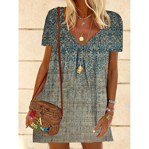 

wish amazon hot independent station selling european and american fashion women's printed short-sleeved retro dress
