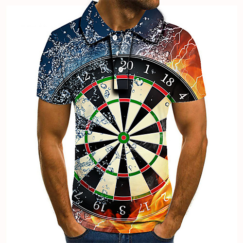 

Men's Golf Shirt Tennis Shirt 3D Print Graphic Prints Flame Letter Button-Down Short Sleeve Street Tops Casual Fashion Cool Blue / Sports