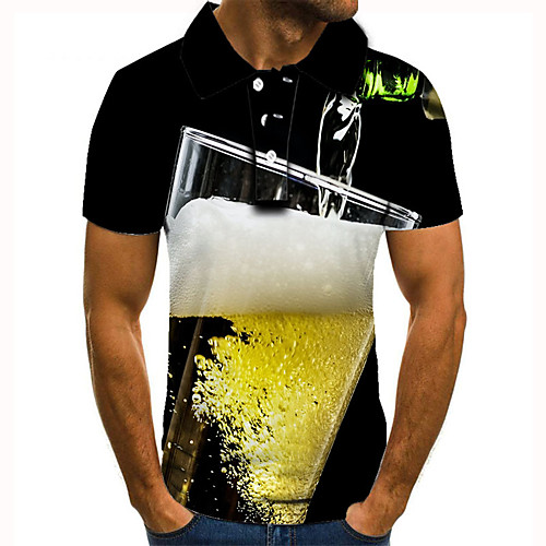 

Men's Golf Shirt Tennis Shirt 3D Print Graphic Prints Beer Button-Down Short Sleeve Street Tops Casual Fashion Cool Black / Sports