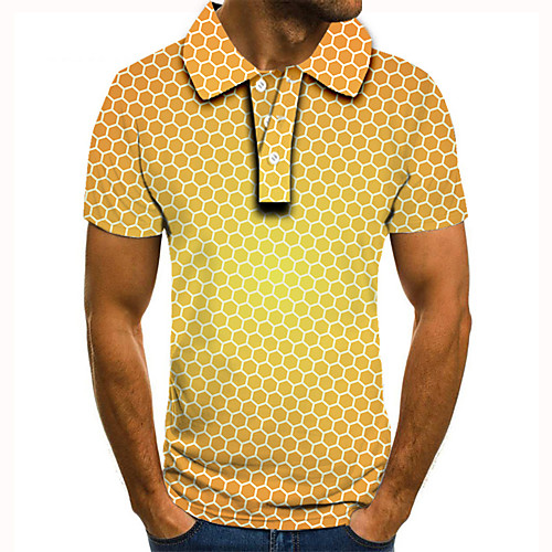 

Men's Golf Shirt Tennis Shirt 3D Print Geometric Graphic Prints Button-Down Short Sleeve Street Tops Casual Fashion Cool Yellow / Sports