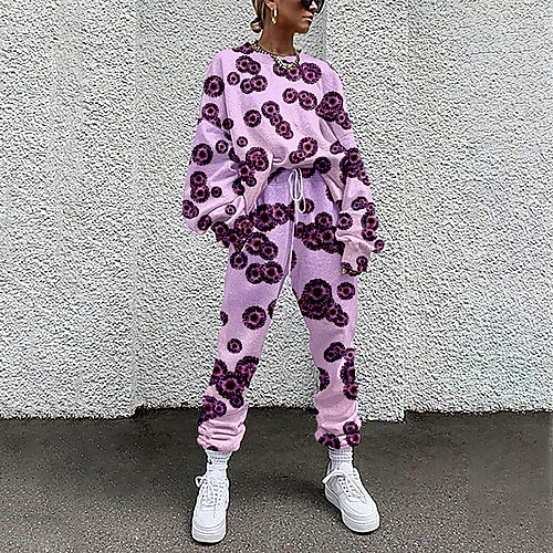 

Women's Basic Streetwear Floral Vacation Casual / Daily Two Piece Set Tracksuit T shirt Pant Loungewear Jogger Pants Drawstring Print Tops