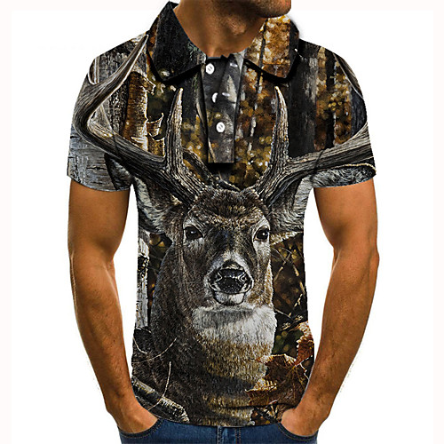 

Men's Golf Shirt Tennis Shirt 3D Print Graphic Prints Deer Animal Button-Down Short Sleeve Street Tops Casual Fashion Cool Gray / Sports