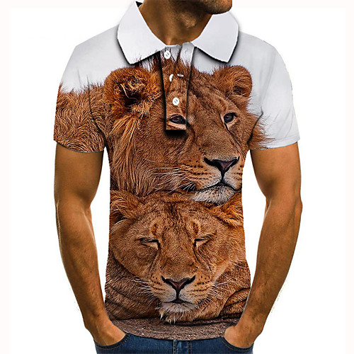 

Men's Golf Shirt Tennis Shirt 3D Print Graphic Prints Lion Animal Button-Down Short Sleeve Street Tops Casual Fashion Cool White / Sports