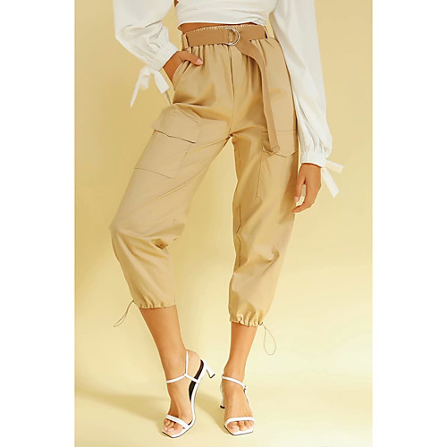

Women's Cargo Streetwear Comfort Daily Leisure Sports Chinos Pants Plain Ankle-Length Pocket Elastic Waist Army Green Khaki