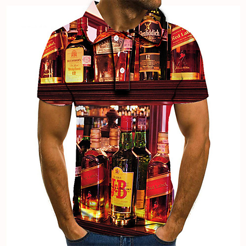 

Men's Golf Shirt 3D Print Graphic Prints Beer Button-Down Short Sleeve Street Tops Casual Fashion Cool Red / Sports