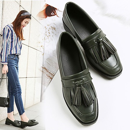 

Women's Loafers & Slip-Ons Tassel Loafers Tassel Shoes Classic Loafers Chunky Heel Square Toe Vintage Office PU Synthetics White Black Green