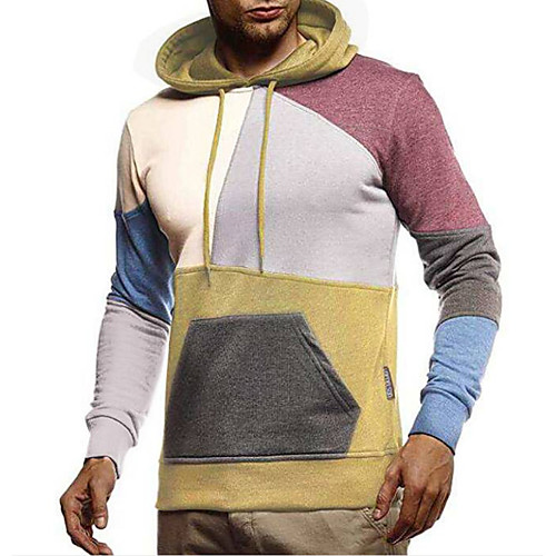 

Men's Pullover Hoodie Sweatshirt Color Block Geometric Patchwork Front Pocket Hooded Daily Fitness Sportswear Basic Hoodies Sweatshirts Long Sleeve Gray Khaki Navy Blue