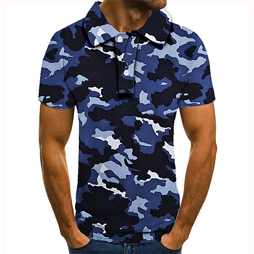 

Men's Golf Shirt Tennis Shirt 3D Print Camouflage Graphic Prints Button-Down Short Sleeve Street Tops Casual Fashion Cool Blue / Sports