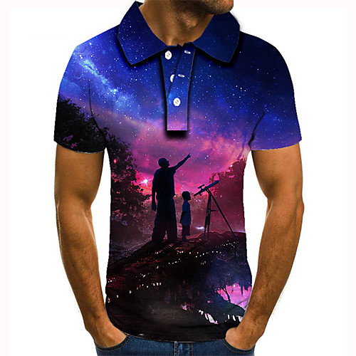 

Men's Golf Shirt Tennis Shirt 3D Print Graphic Prints Starry Sky Button-Down Short Sleeve Street Tops Casual Fashion Cool Purple / Sports