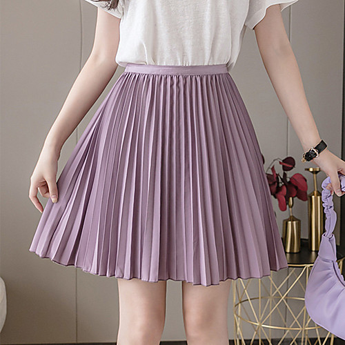 

Women's Date Casual / Daily Streetwear Preppy Skirts Solid Colored Pleated White Black Purple