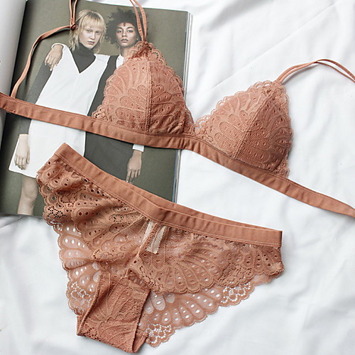 

Women's Bra & Panty Set Wireless 3/4 Cup Solid Color Sexy Blushing Pink
