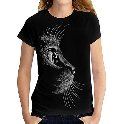 

Women's 3D Cat T shirt Cat Graphic Print Round Neck Basic Tops Black