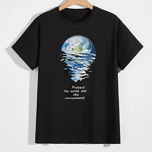 

Men's Unisex Tee T shirt Hot Stamping Graphic Prints Earth Plus Size Print Short Sleeve Casual Tops 100% Cotton Basic Designer Big and Tall Black