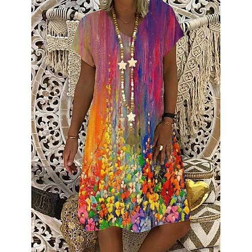 

Women's T Shirt Dress Tee Dress Knee Length Dress Short Sleeve Tie Dye Spring Summer V Neck Casual Tie Dye 2021 S M L XL XXL 3XL 4XL 5XL