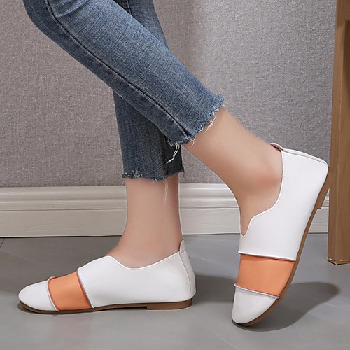 

Women's Loafers & Slip-Ons Comfort Shoes Round Toe PU Color Block White Brown