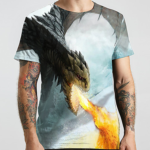 

Men's Unisex Tee T shirt Shirt 3D Print Dragon Graphic Prints Animal Plus Size Print Short Sleeve Casual Tops Basic Designer Big and Tall Round Neck Light Blue / Summer