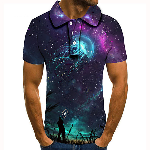 

Men's Golf Shirt Tennis Shirt 3D Print Galaxy Graphic Prints Button-Down Short Sleeve Street Tops Casual Fashion Cool Purple / Sports