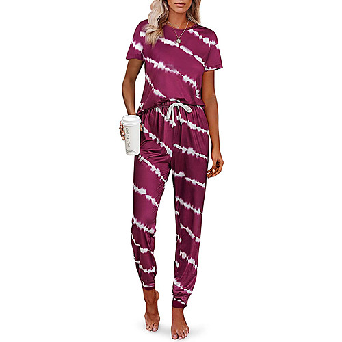 

Women's Basic Streetwear Striped Tie Dye Vacation Casual / Daily Two Piece Set Tracksuit T shirt Loungewear Jogger Pants Drawstring Tops
