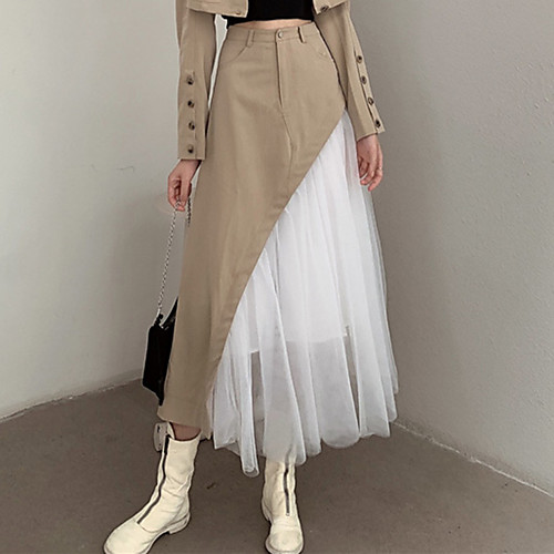 

Women's Vacation Tea Party Casual Streetwear Skirts Color Block Pleated Patchwork White