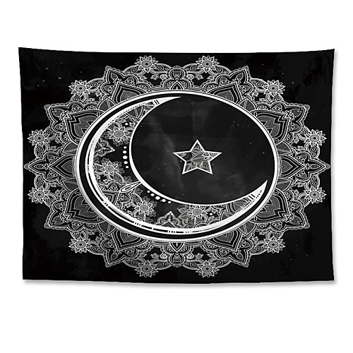 

Eid Mubarak Islamic Muslim Ramadan Wall Tapestry Art Decor Blanket Curtain Hanging Home Bedroom Living Room Decoration Polyester White Moon Stars