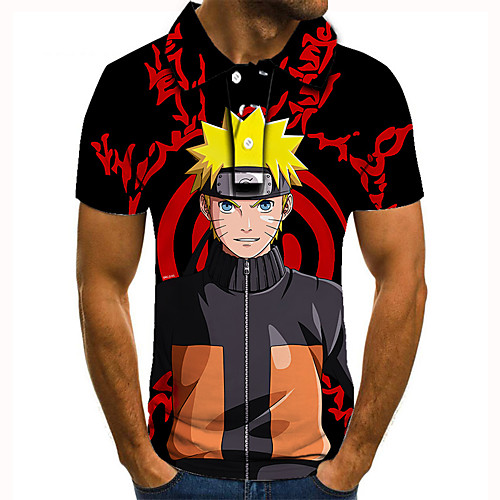 

Men's Golf Shirt 3D Print Anime Graphic Prints Button-Down Short Sleeve Street Tops Casual Fashion Cool Black / Sports
