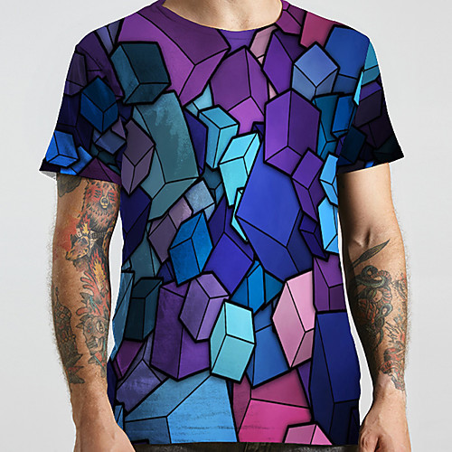 

Men's Unisex Tee T shirt 3D Print Graphic Prints Geometry Plus Size Print Short Sleeve Casual Tops Basic Designer Big and Tall Rainbow