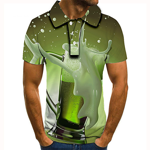 

Men's Golf Shirt Tennis Shirt 3D Print Graphic Prints Beer Button-Down Short Sleeve Street Tops Casual Fashion Cool Green / Sports