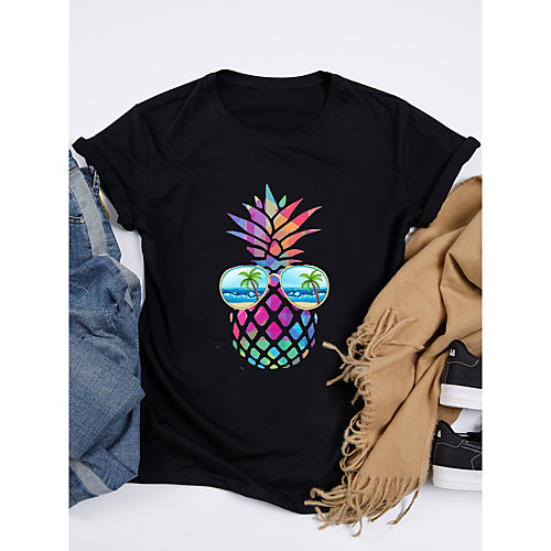 

Women's T shirt Graphic Fruit Print Round Neck Tops 100% Cotton Basic Basic Top White Black Red