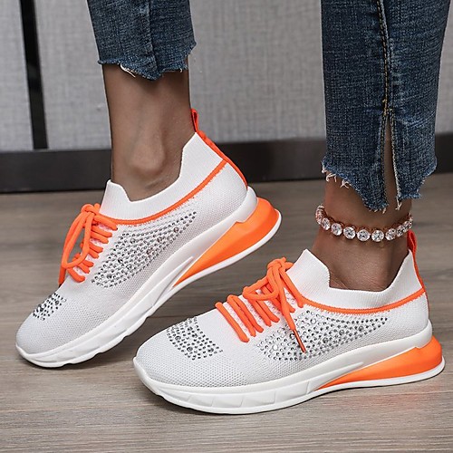 

Women's Trainers Athletic Shoes Flat Heel Round Toe Mesh Rhinestone Solid Colored Yellow Blue Orange