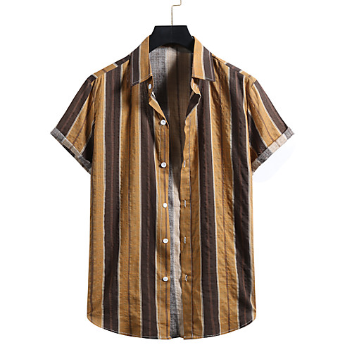 

Men's Shirt Other Prints Striped Print Short Sleeve Casual Tops Hawaiian Button Down Collar Yellow Black
