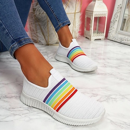 

Women's Loafers & Slip-Ons Fantasy Shoes Flyknit Shoes Flat Heel Closed Toe Elastic Fabric Solid Colored White Yellow Black