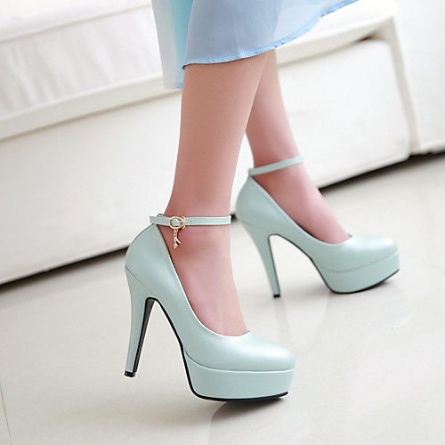 

Women's Heels Stiletto Heel Round Toe PU Synthetics White Black Blue