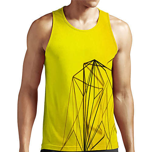 

Men's Unisex Tank Top Undershirt Shirt 3D Print Graphic Prints Linear Plus Size Print Sleeveless Casual Tops Basic Designer Big and Tall Round Neck Yellow / Summer