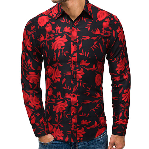 

Men's Shirt Other Prints Plants Print Long Sleeve Casual Tops White Black
