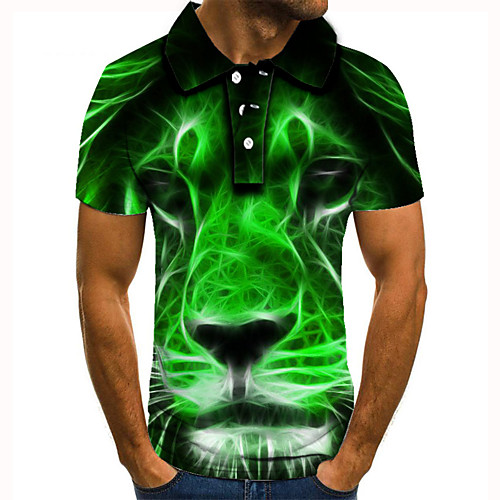 

Men's Golf Shirt 3D Print Lion Animal Button-Down Short Sleeve Street Tops Casual Fashion Cool Green / Sports