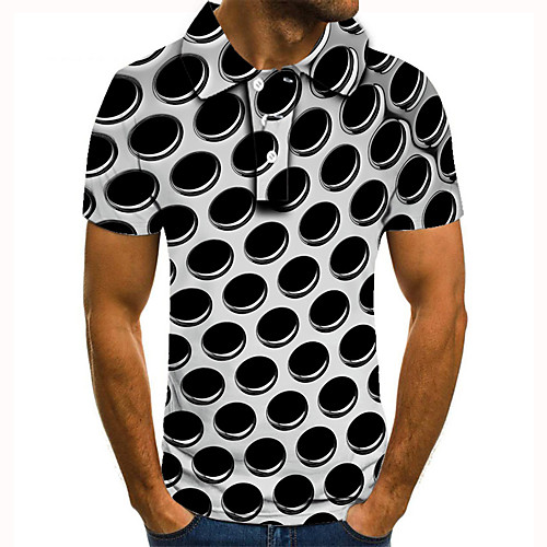

Men's Golf Shirt Tennis Shirt 3D Print Circle Geometric Button-Down Short Sleeve Street Tops Casual Fashion Cool Silver / Sports