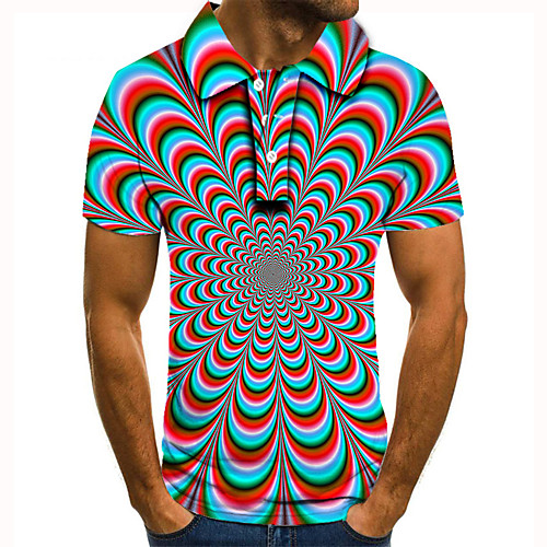 

Men's Golf Shirt 3D Print Optical Illusion Geometry Button-Down Short Sleeve Street Tops Casual Fashion Cool Red / Sports