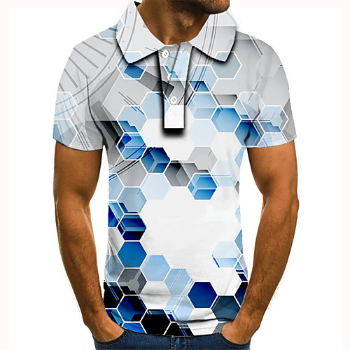 

Men's Golf Shirt Tennis Shirt 3D Print Geometric Graphic Prints Button-Down Short Sleeve Street Tops Casual Fashion Cool Gray / Sports