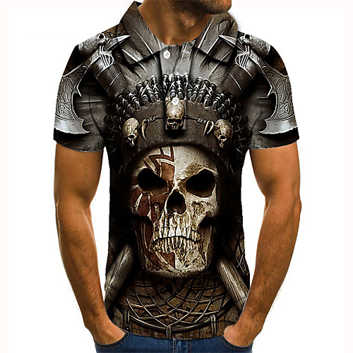 

Men's Golf Shirt Tennis Shirt 3D Print Graphic Prints Skull Button-Down Short Sleeve Street Tops Casual Fashion Cool Gray / Sports