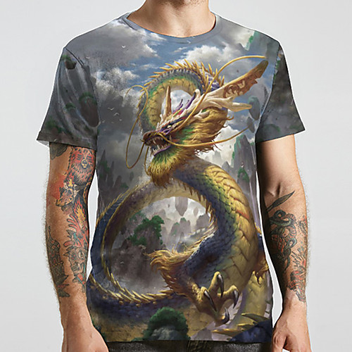 

Men's Unisex Tee T shirt 3D Print Dragon Graphic Prints Plus Size Print Short Sleeve Casual Tops Basic Designer Big and Tall Gray