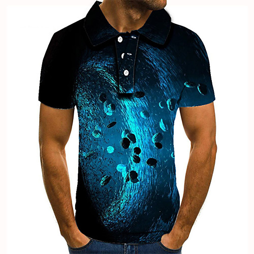 

Men's Golf Shirt Tennis Shirt 3D Print Abstract Graphic Prints Button-Down Short Sleeve Street Tops Casual Fashion Cool Blue / Sports