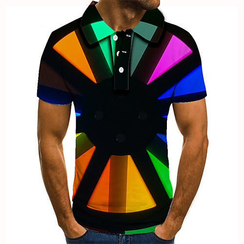 

Men's Golf Shirt Tennis Shirt 3D Print Rainbow Graphic Prints Button-Down Short Sleeve Street Tops Casual Fashion Cool Black / Sports