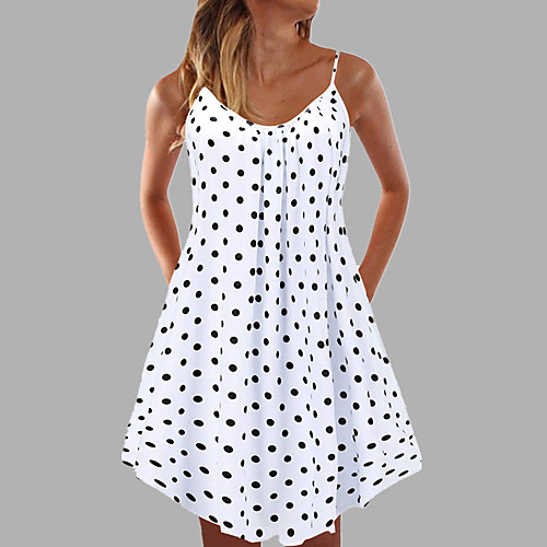 

Women's Strap Dress Knee Length Dress Multicolor_1 White Black Sleeveless Floral Polka Dot Print Spring Summer Casual 2021 S M L XL XXL