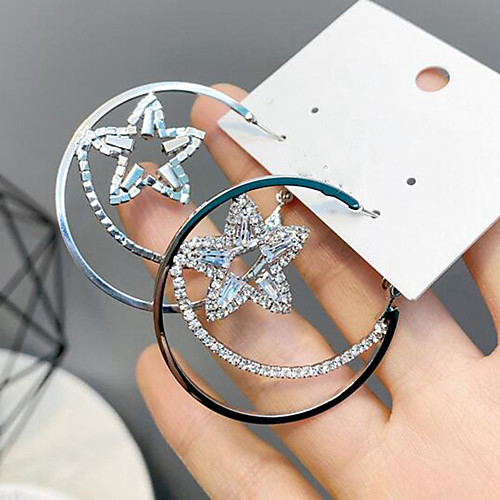

Women's Hoop Earrings Star Stylish Classic Imitation Diamond Earrings Jewelry Silver For Date Festival 1 Pair