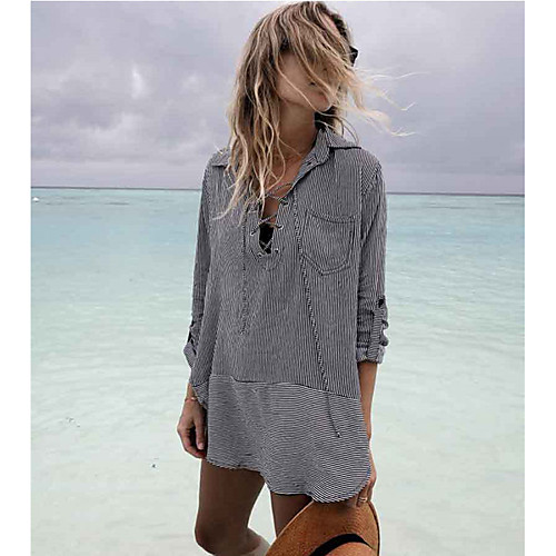 

people cotton printed striped chest straps beach anti-sneak shirt dress seaside vacation bikini blouse