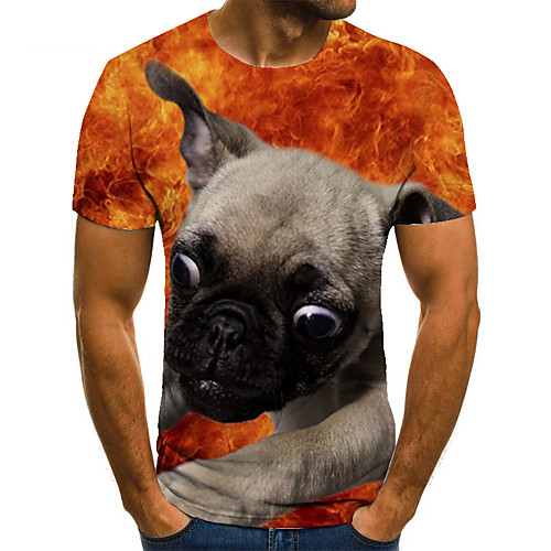 

Men's Unisex Tee T shirt 3D Print Dog Graphic Prints Animal Plus Size Print Short Sleeve Casual Tops Basic Fashion Designer Big and Tall Orange